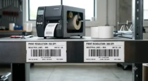 Perbandingan hasil cetak barcode printer label 203 DPI dan 300 DPI