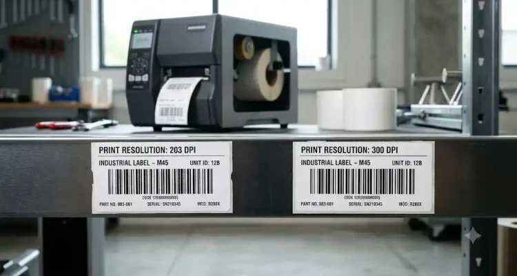 Perbandingan hasil cetak barcode printer label 203 DPI dan 300 DPI